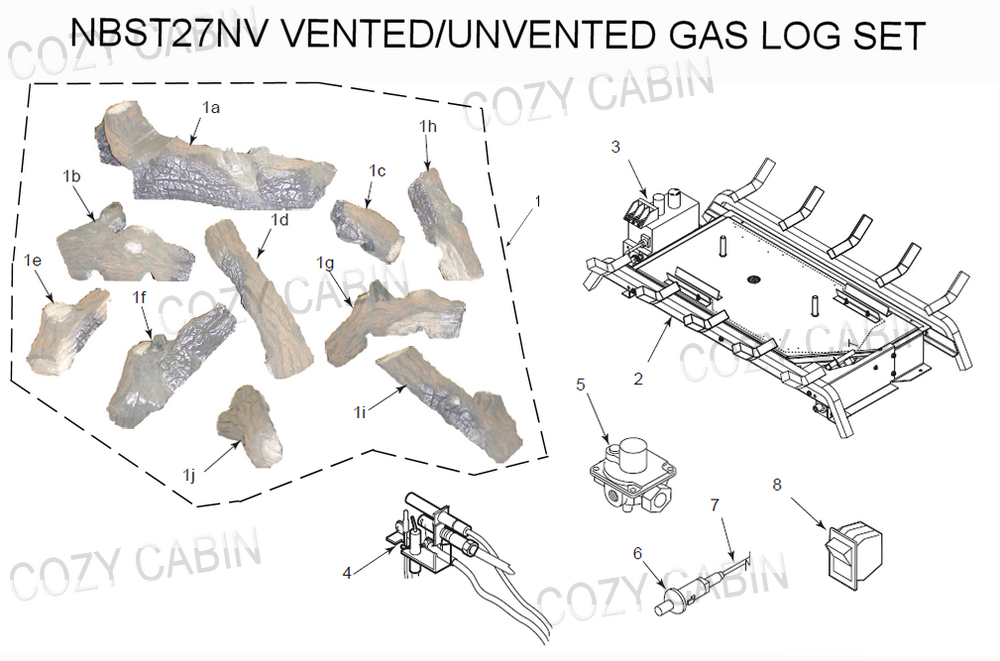 Monessen Natural Blaze Vented/Unvented Natural Gas Log Set (NBST27NV) #NBST27